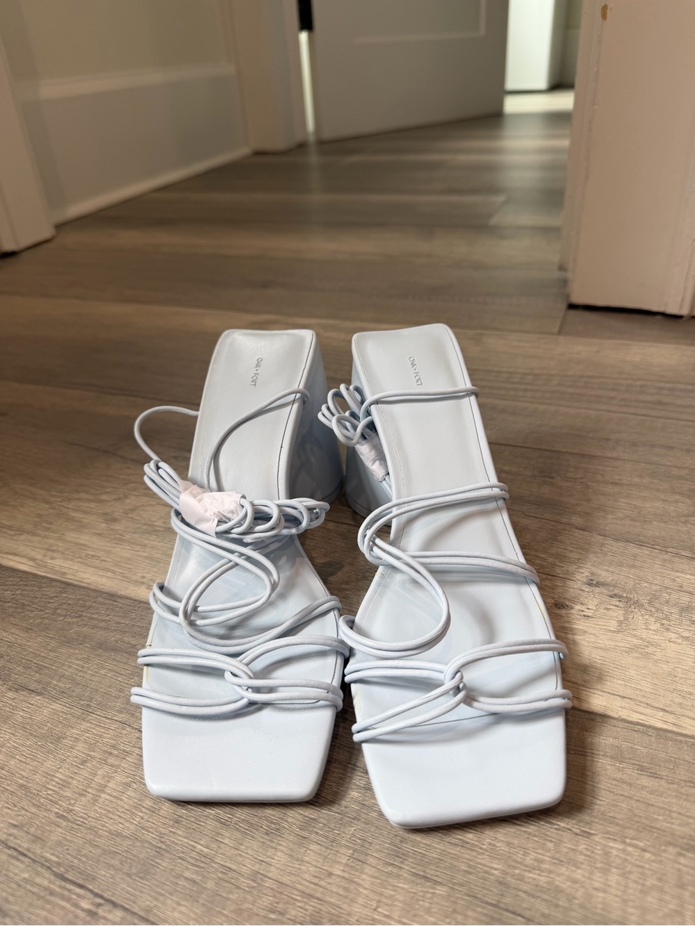 OAK + FORT Pale Blue Strappy Square-Toe Lace-Up Heels
